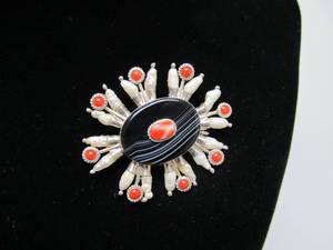 Beautiful Sterling Silver Brooch wPearls &amp Gemstones