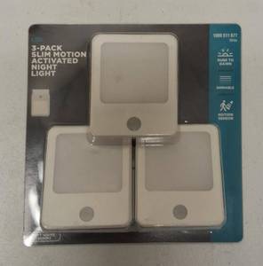 lot 51 image: LED - 3 Pack Slim Motion Activated Night Light - NEW