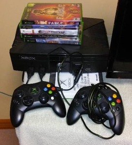 Original X-Box Gaming Console, Controllers and Games.