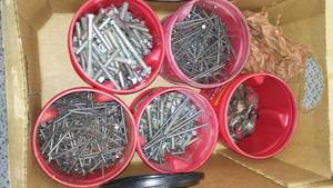 Lg Assorted Lot Of Bolts, Nails, Washers, And More.