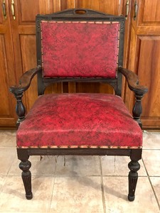 lot 58C image: Vintage Red and Rivet Detailed Accent Arm Chair