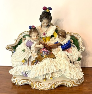 lot 15 image: Antique Dresden Volkstedt Porcelain Mother to Children Figurine