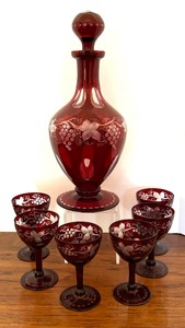 lot 33 image: Vintage Bohemian Crystal Decanter with Stemware