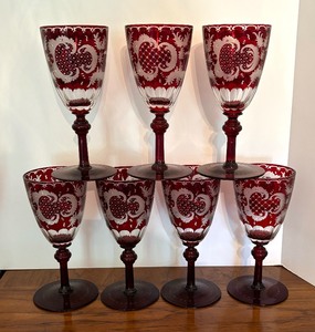 lot 54C image: Vintage Egermann Bohemian Ruby Red Stemware