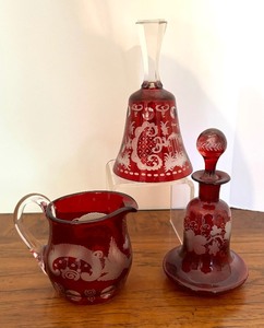 lot 59C image: Vintage Egermann Bohemian Bell, Creamer Pitcher and Petite Decanter