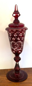 lot 45 image: Vintage Egermann Bohemian Ruby Red Lidded Urn