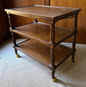 lot 50 image: Vintage Three Tiered Wooden Cart  Shelf with Casters