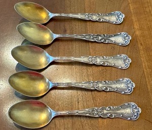 lot 67 image: Set of Five Antique Sterling Silver Demitasse Spoons