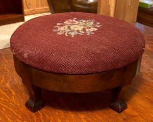 lot 106 image: Petite Vintage Stool with Needlepoint Seat