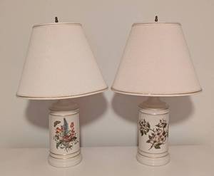 lot 183 image: Pair of Floral Ceramic Table Lamps