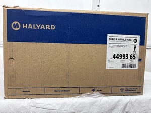 lot 17 image: MSRP $1000  1 Case (400 pairs) NEW Halyard 44993 Purple Nitrile Max Powder-Free Exam Gloves - Size M Maximum coverage & protection -For high exposure to fluids or chemicals- Textured palm and fingertips