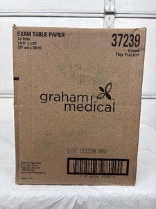 lot 33 image: 1 Case (8 Rolls) NEW Graham Medical 37239 14.5 x 125 Tiny Tracks Crepe Exam Table Paper (open box)