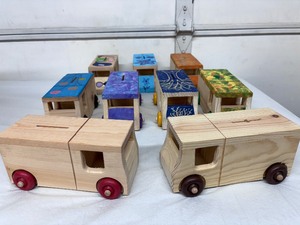 lot 10 image: Lot of 9 NEW TLC Hand Painted Wood Toys Bank Trucks