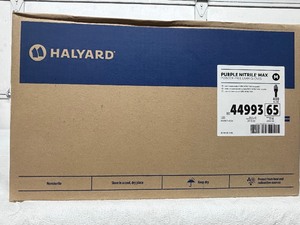 lot 36 image: MSRP $1000  1 Case (400 pairs) NEW Halyard 44993 Purple Nitrile Max Powder-Free Exam Gloves - Size M Maximum coverage & protection -For high exposure to fluids or chemicals- Textured palm and fingertips