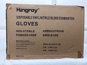 lot 39 image: 1 Case (1000 pairs) NEW Hongray Disposable Single-Use Non-Sterile Powder-Free VinylNitrile Blend Examination Gloves - Size XL