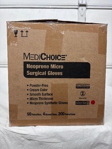 lot 44 image: 1 Case (200 pairs) MediChoice&nbspSGL85090 Single-Use Powder-Free Neoprene Synthetic Micro Surgical Gloves - Size 9