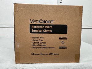 lot 46 image: 1 Case (200 pairs) MediChoice&nbspSGL85090 Single-Use Powder-Free Neoprene Synthetic Micro Surgical Gloves - Size 9