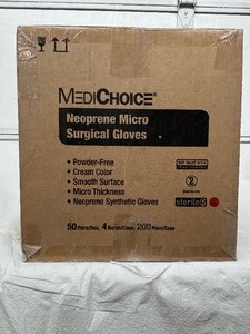 lot 64 image: 1 Case (200 pairs) MediChoice&nbspSGL85090 Single-Use Powder-Free Neoprene Synthetic Micro Surgical Gloves - Size 9