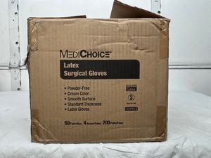 lot 65 image: 1 Case (200 pairs) MediChoice SGL65090 Single-Use Powder-Free Latex Surgical Gloves (open box)