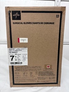 lot 80 image: MSRP $350  1 Case (200 pairs) NEW Medline MSG5975 Signature Latex Essential Powder Free Surgical Gloves -beaded cuff design ensures easy donning and doffing- textured surface improves grip - Size 7.5 (SOLD On Ebay $120 Per Case)