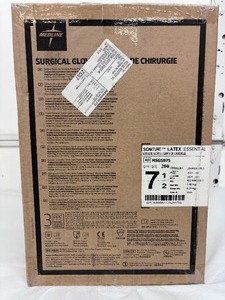 lot 81 image: MSRP $350  1 Case (200 pairs) NEW Medline MSG5975 Signature Latex Essential Powder Free Surgical Gloves -beaded cuff design ensures easy donning and doffing- textured surface improves grip - Size 7.5 (SOLD On Ebay $120 Per Case)