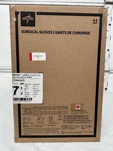 lot 84 image: MSRP $350  1 Case (200 pairs) NEW Medline MSG5975 Signature Latex Essential Powder Free Surgical Gloves -beaded cuff design ensures easy donning and doffing- textured surface improves grip - Size 7.5 (SOLD On Ebay $120 Per Case)