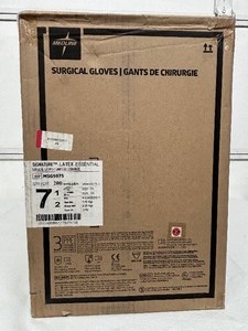 lot 86 image: MSRP $350  1 Case (200 pairs) NEW Medline MSG5975 Signature Latex Essential Powder Free Surgical Gloves -beaded cuff design ensures easy donning and doffing- textured surface improves grip - Size 7.5 (SOLD On Ebay $120 Per Case)