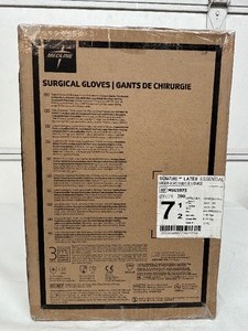 lot 87 image: MSRP $350  1 Case (200 pairs) NEW Medline MSG5975 Signature Latex Essential Powder Free Surgical Gloves -beaded cuff design ensures easy donning and doffing- textured surface improves grip - Size 7.5 (SOLD On Ebay $120 Per Case)