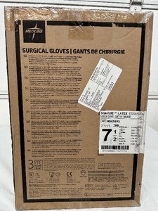 lot 90 image: MSRP $350  1 Case (200 pairs) NEW Medline MSG5975 Signature Latex Essential Powder Free Surgical Gloves -beaded cuff design ensures easy donning and doffing- textured surface improves grip - Size 7.5 (SOLD On Ebay $120 Per Case)