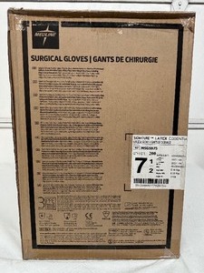 lot 89 image: MSRP $350  1 Case (200 pairs) NEW Medline MSG5975 Signature Latex Essential Powder Free Surgical Gloves -beaded cuff design ensures easy donning and doffing- textured surface improves grip - Size 7.5 (SOLD On Ebay $120 Per Case)