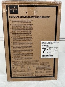 lot 91 image: MSRP $350  1 Case (200 pairs) NEW Medline MSG5975 Signature Latex Essential Powder Free Surgical Gloves -beaded cuff design ensures easy donning and doffing- textured surface improves grip - Size 7.5 (SOLD On Ebay $120 Per Case)