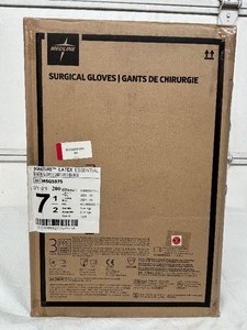 lot 92 image: MSRP $350  1 Case (200 pairs) NEW Medline MSG5975 Signature Latex Essential Powder Free Surgical Gloves -beaded cuff design ensures easy donning and doffing- textured surface improves grip - Size 7.5 (SOLD On Ebay $120 Per Case)