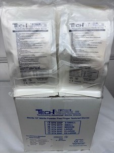 lot 95 image: MSRP $400  1 Case (200 pairs) NEW TechNiGlove STN202P TechNitrile Sterile White Nitrile Cleanroom Finger Textured Examination Gloves, Pair Packed, Powder-Free, 12-Inch Extended Cuff - Size Medium (open box)