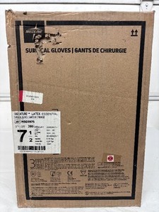 lot 98 image: MSRP $350  1 Case (200 pairs) NEW Medline MSG5975 Signature Latex Essential Powder Free Surgical Gloves -beaded cuff design ensures easy donning and doffing- textured surface improves grip - Size 7.5 (SOLD On Ebay $120 Per Case)