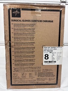 lot 100 image: MSRP $350  1 Case (200 pairs) NEW Medline MSG5980 Signature Latex Essential Powder Free Surgical Gloves -beaded cuff design ensures easy donning and doffing- textured surface improves grip - Size 8 (SOLD On Ebay $120 Per Case)