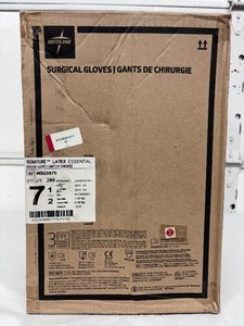 lot 97 image: MSRP $350  1 Case (200 pairs) NEW Medline MSG5975 Signature Latex Essential Powder Free Surgical Gloves -beaded cuff design ensures easy donning and doffing- textured surface improves grip - Size 7.5 (SOLD On Ebay $120 Per Case)