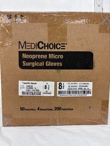 lot 106 image: 1 Case (200 pairs) MediChoice SGL85085 Single-Use Sterile Powder-Free Neoprene Synthetic Micro Surgical Gloves - Size 8 12