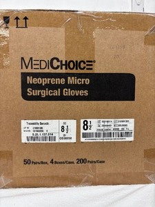 lot 107 image: 1 Case (200 pairs) MediChoice SGL85085 Single-Use Sterile Powder-Free Neoprene Synthetic Micro Surgical Gloves - Size 8 12