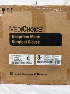 lot 105 image: 1 Case (200 pairs) MediChoice SGL85085 Single-Use Sterile Powder-Free Neoprene Synthetic Micro Surgical Gloves - Size 8 12