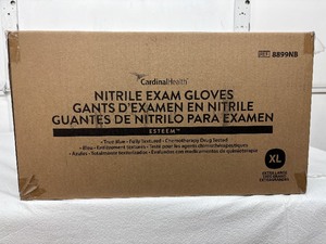lot 111 image: 1 Case (1300 pairs) NEW Cardinal Health 8899NB Esteem Single-Use Non-Sterile Powder-Free Fully Textured Chemotherapy Drug Tested Nitrile Exam Gloves - Size XL Blue 