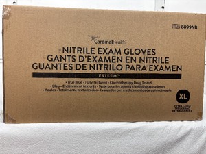 lot 115 image: 1 Case (1300 pairs) NEW Cardinal Health 8899NB Esteem Single-Use Non-Sterile Powder-Free Fully Textured Chemotherapy Drug Tested Nitrile Exam Gloves - Size XL Blue 