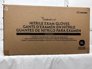 lot 116 image: 1 Case (1300 pairs) NEW Cardinal Health 8899NB Esteem Single-Use Non-Sterile Powder-Free Fully Textured Chemotherapy Drug Tested Nitrile Exam Gloves - Size XL Blue 