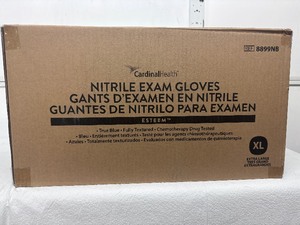 lot 117 image: 1 Case (1300 pairs) NEW Cardinal Health 8899NB Esteem Single-Use Non-Sterile Powder-Free Fully Textured Chemotherapy Drug Tested Nitrile Exam Gloves - Size XL Blue 