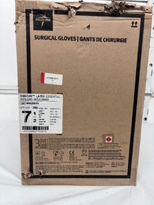 lot 120 image: MSRP $350  1 Case (200 pairs) NEW Medline MSG5975 Signature Latex Essential Powder Free Surgical Gloves -beaded cuff design ensures easy donning and doffing- textured surface improves grip - Size 7.5 (SOLD On Ebay $120 Per Case)