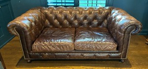 Restoration Hardware Brown Leather Kensington Loveseat  Sofa  Couch