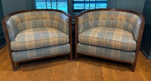 Pair of Plaid Barrel Style Chairs