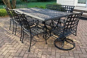 Large Black Metal Patio Table with Eight Chairs