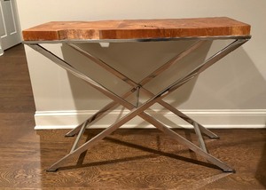 Live Edge Wood Top Chrome Console Table