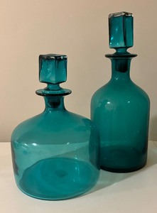 Two Decorative Turquoise Glass Bottles