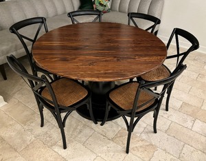 Arhaus Dining Table with Trieste Base with Six Arhouse Cadence Dining Chairs
